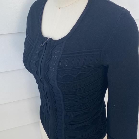 Black Elegant Patterned Full Zipper Cardigan Long Sleeve